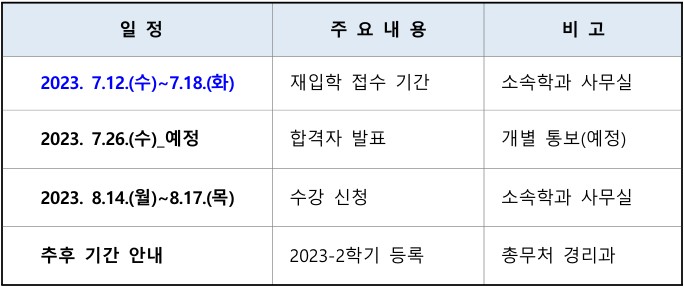 23-2 재입학 일정